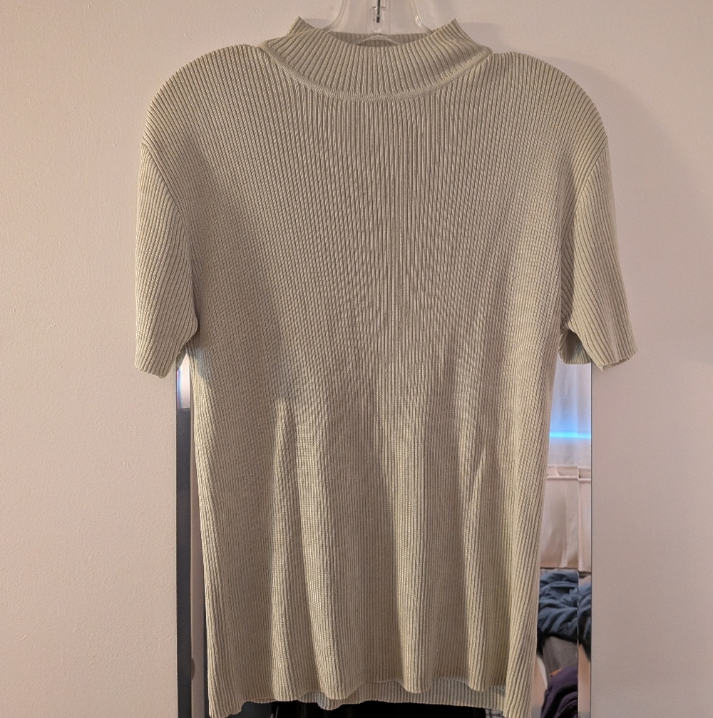 Ann Taylor 100% Silk Short Sleeve Mock Neck Top